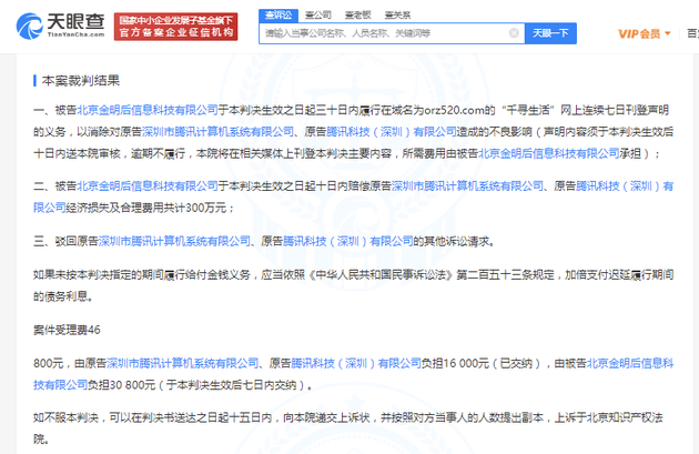 騰訊關(guān)聯(lián)公司獲賠300萬 具體發(fā)生了什么?